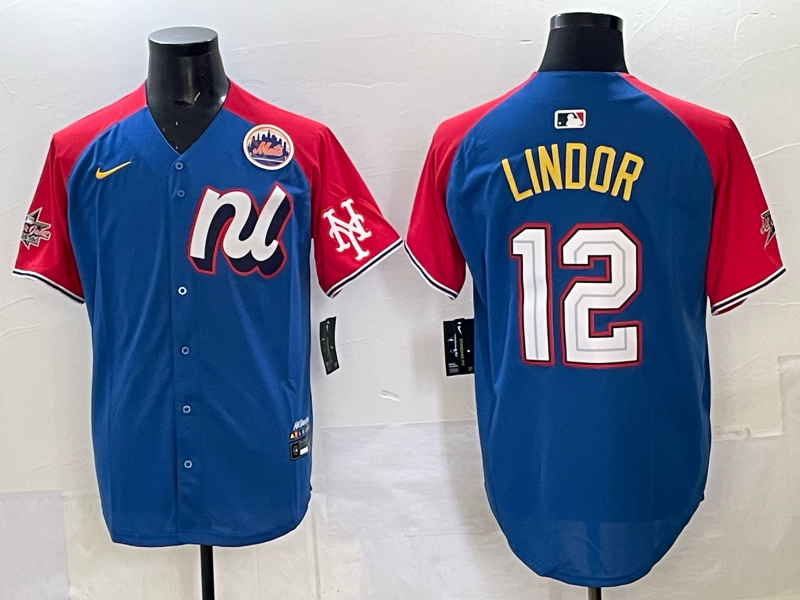 Men New York Mets #12 Lindor Blue white All star 2025 Nike MLB Jersey 001